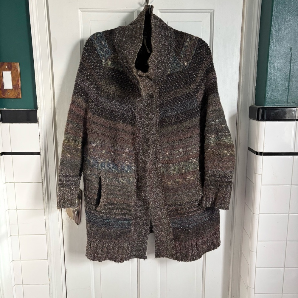 FREE PEOPLE Starlight Shadow tunic Cardigan Sweater Sz S Gorp Wool Mohair blend